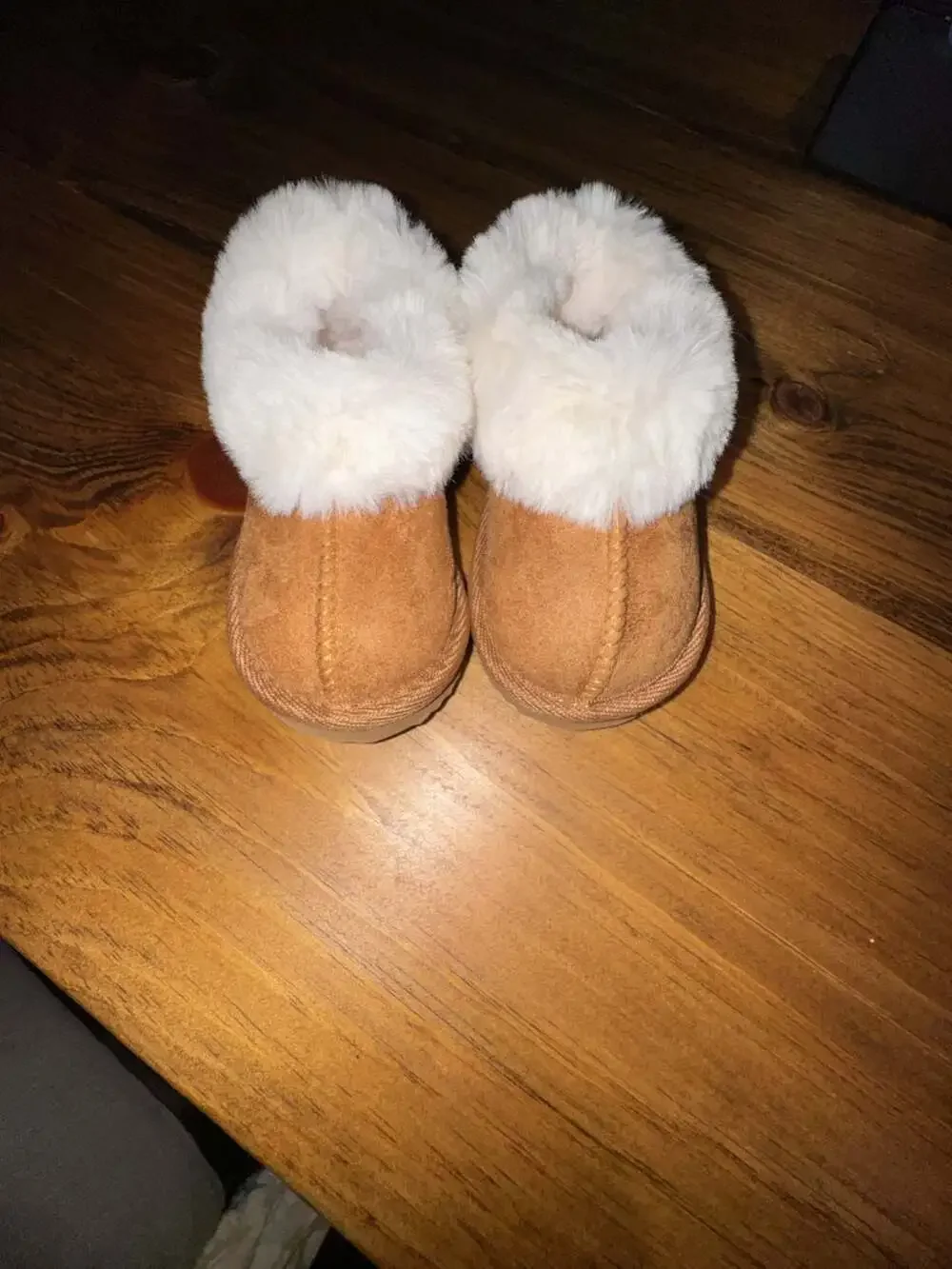Wonder Nation Toddler Girls Faux Fur Trim Slippers Chestnut Brown Size 5-6